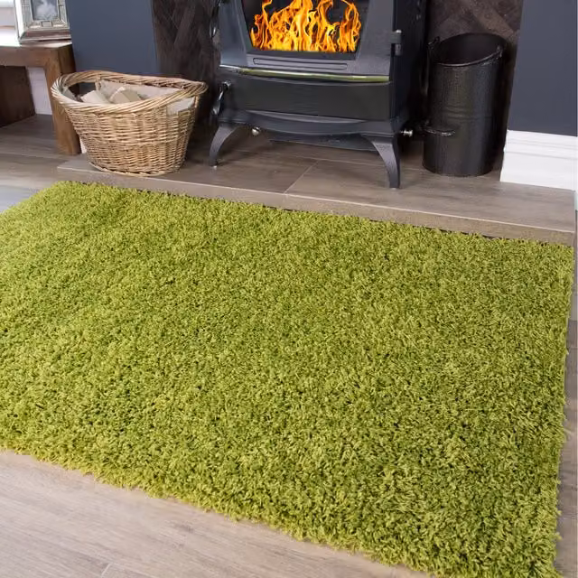 The Rug House Soft Shaggy Modern Rectangular Area Rug in Green, W: 160 cm, D: 110 cm