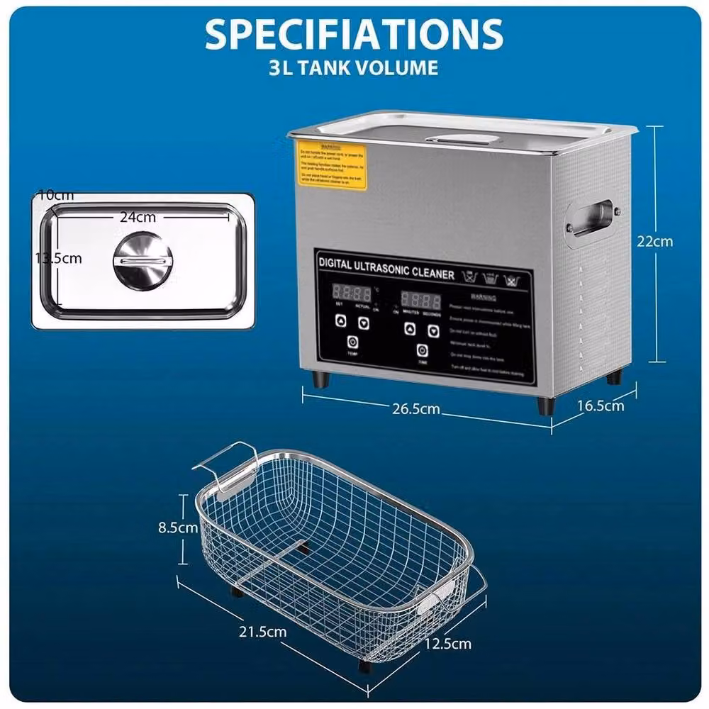 FLAVORA 3L Digital Ultrasonic Cleaner Tank in Silver, W: 100 cm, D: 15 cm, H: 15 cm – 2