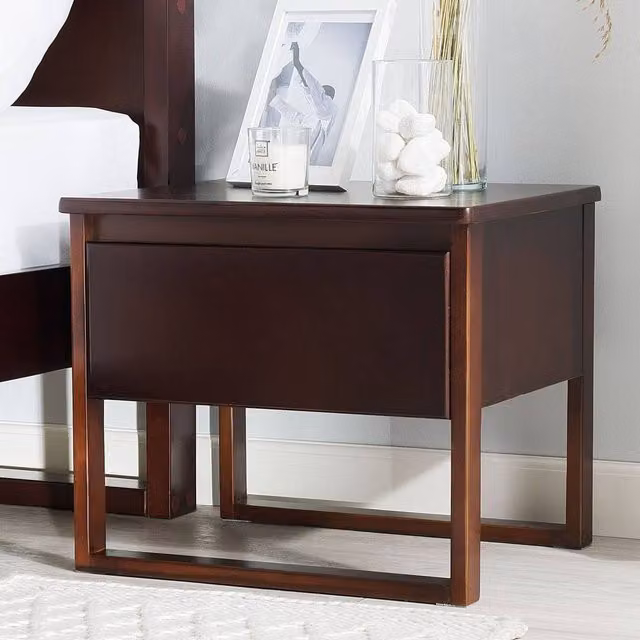Wyld and Coco Dark Pine Bedside Table with Drawer, Brown, W: 50 cm, D: 41 cm