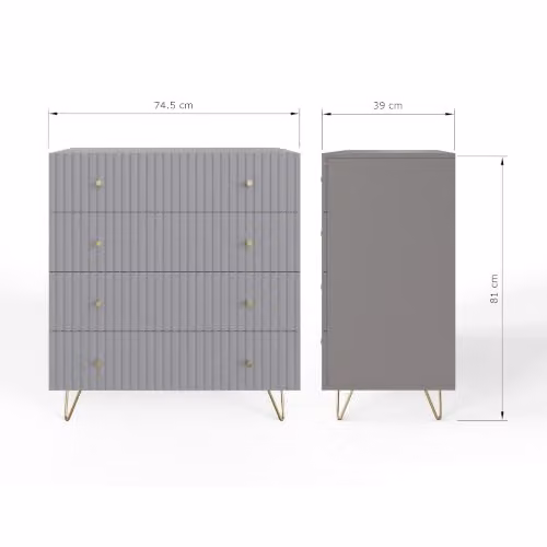 GFW Thalia 4 Drawer Chest of Drawers, Modern Ribbed Grey Bedroom Storage Cabinet – 2