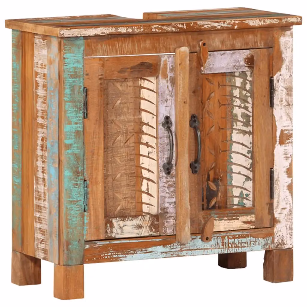 Berkfield Home 4 Piece Rustic Reclaimed Solid Wood Bathroom Furniture Set in Brown – 3