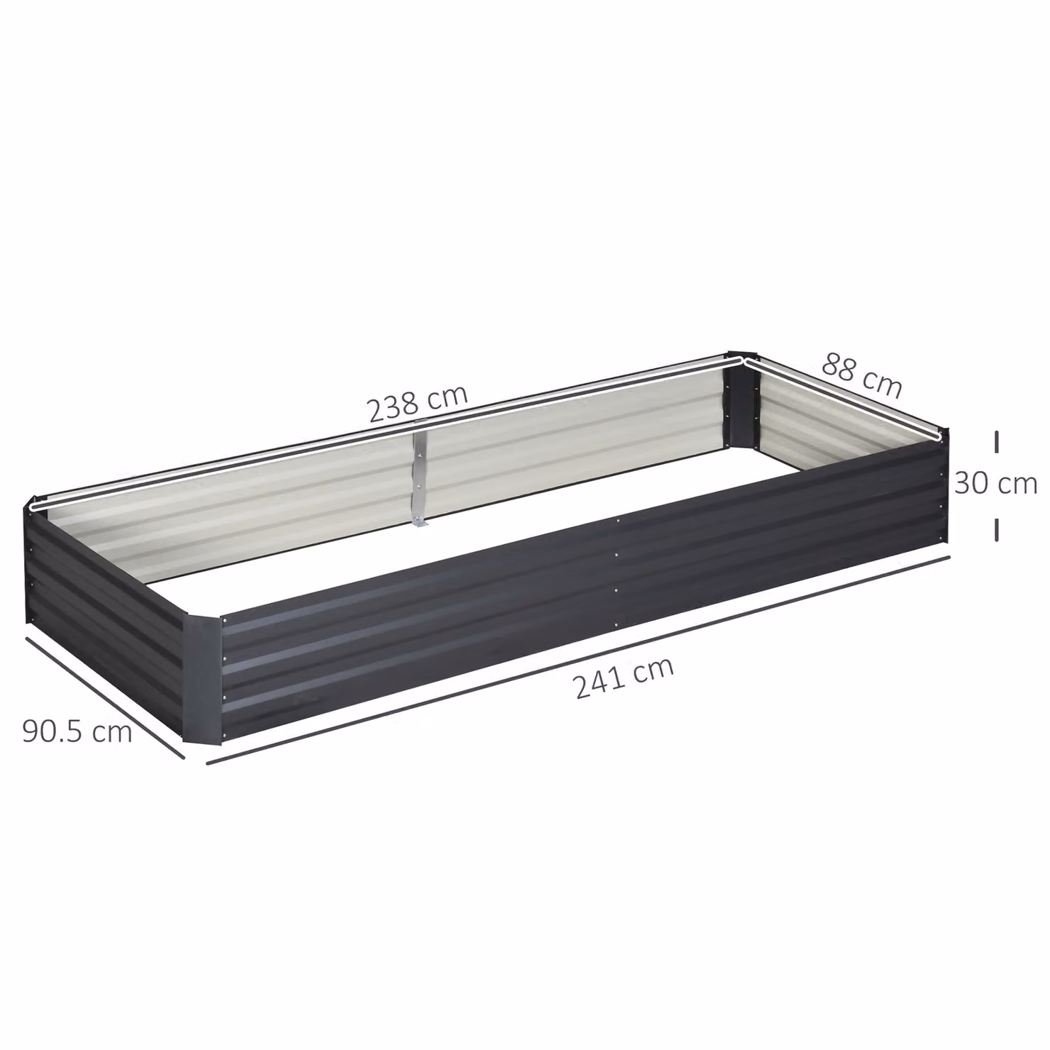 Outsunny Metal Raised Garden Bed Planter Box for Flowers and Herbs, Grey, W: 241 cm, D: 90.5 cm, H: 30 cm – 3