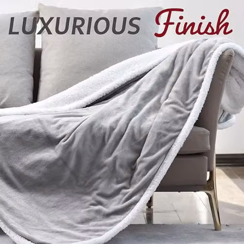 GlamHaus Heated Electric Fleece Throw in Light Grey, W: 160 cm, D: 130 cm – 3