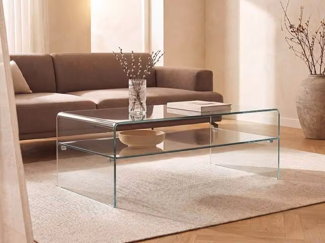 Vente-unique STILEOS Tempered Glass Coffee Table with Double Tray in Clear