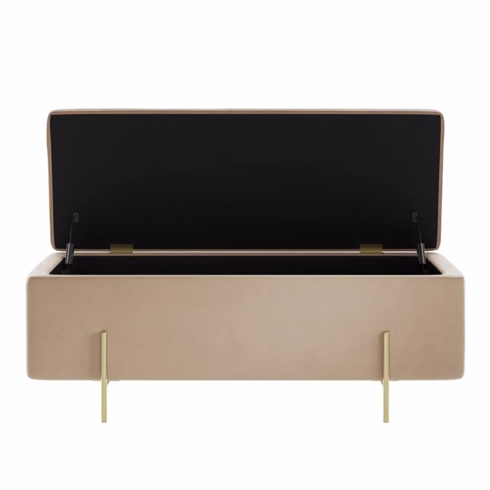 Wyld Haus Elowen Rectangle Storage Ottoman Bench in Beige Velvet with Brushed Gold Legs – 4