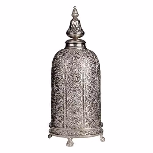 Madison & Mayfair Silver Oriental Metal Lantern Tealight Holder, H 50 cm x W 22 cm x D 22 cm