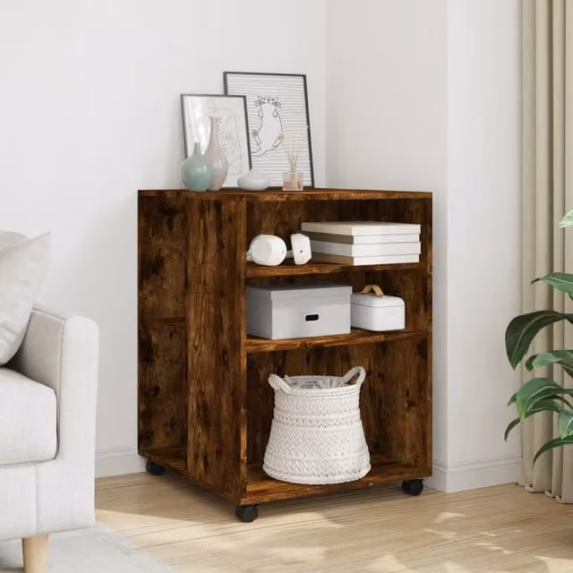 Berkfield Home Smoked Oak Side Table with Wheels, Brown, W: 55 cm, D: 60 cm, H: 78 cm