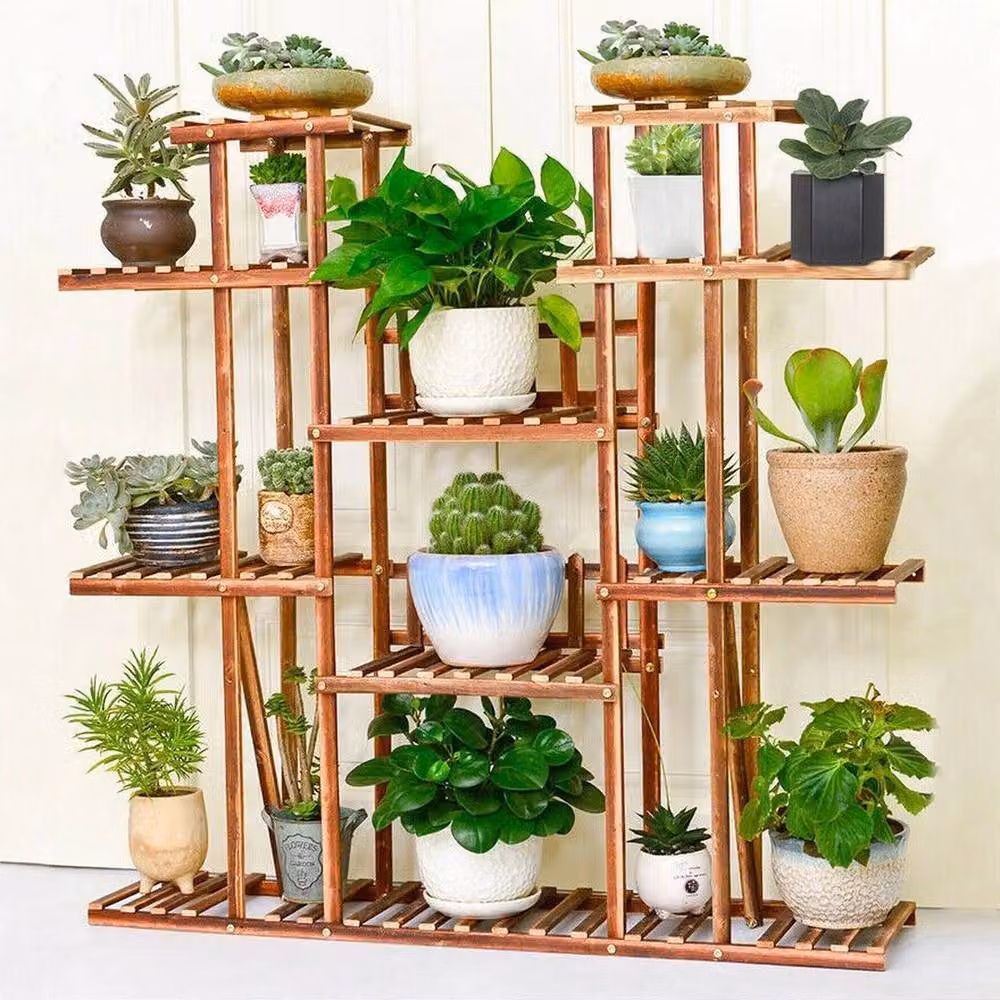 ERGOVEXA 11-Pot Wooden Tall Tiered Plant Stand in Brown – 4
