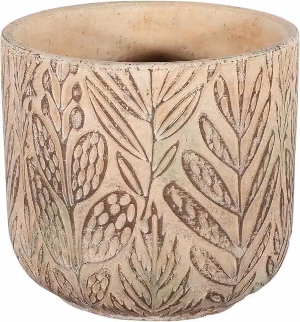 Kingsbury Gifts Rustic Beige Concrete Floral Plant Pot, H15 x W15 x D14 cm