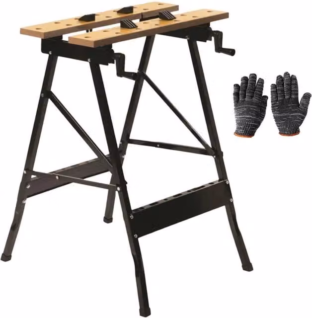 Ventryn Folding Steel Work Bench with Vice in Black
