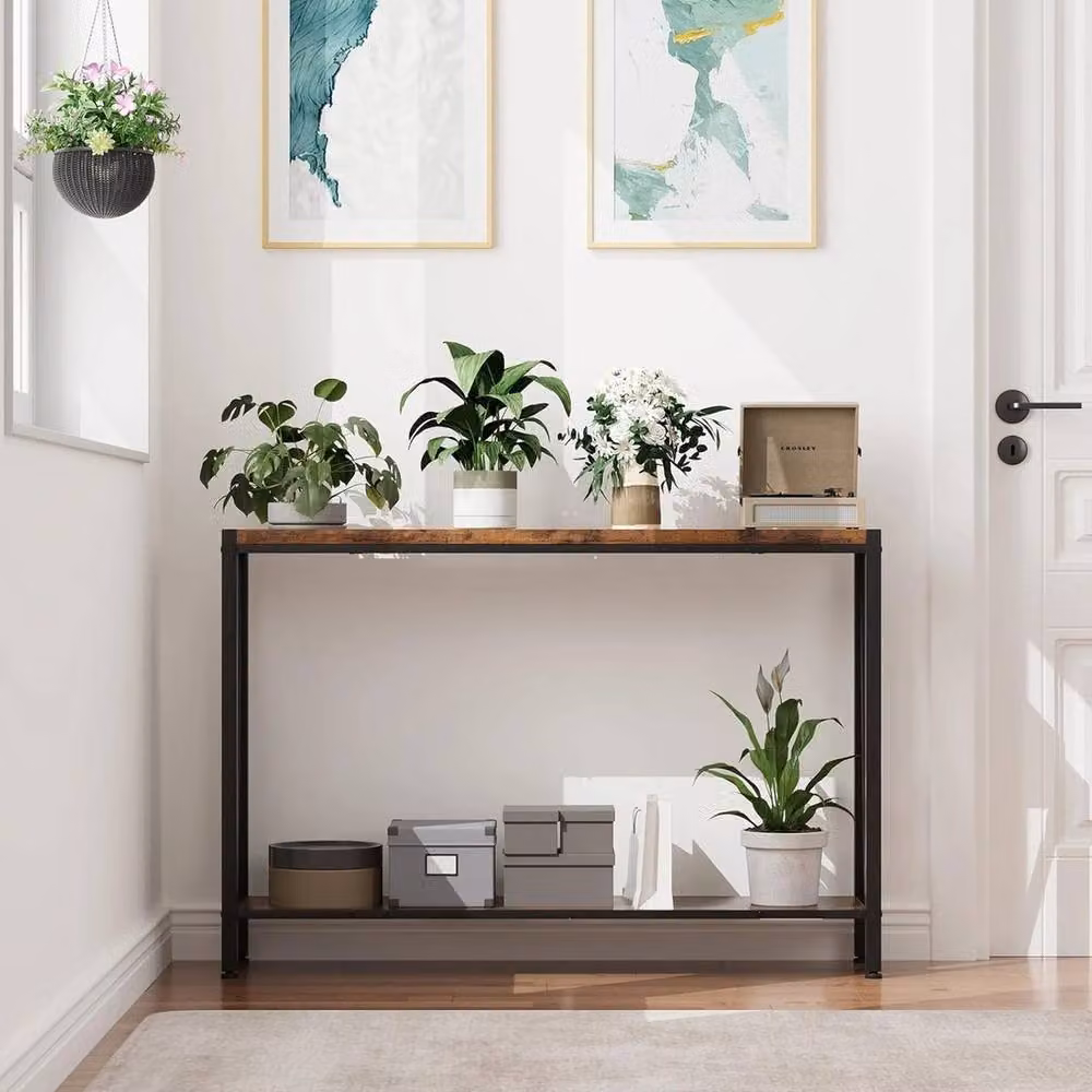 Havendro 2 Tier Wooden Narrow Console Table in Brown – 3
