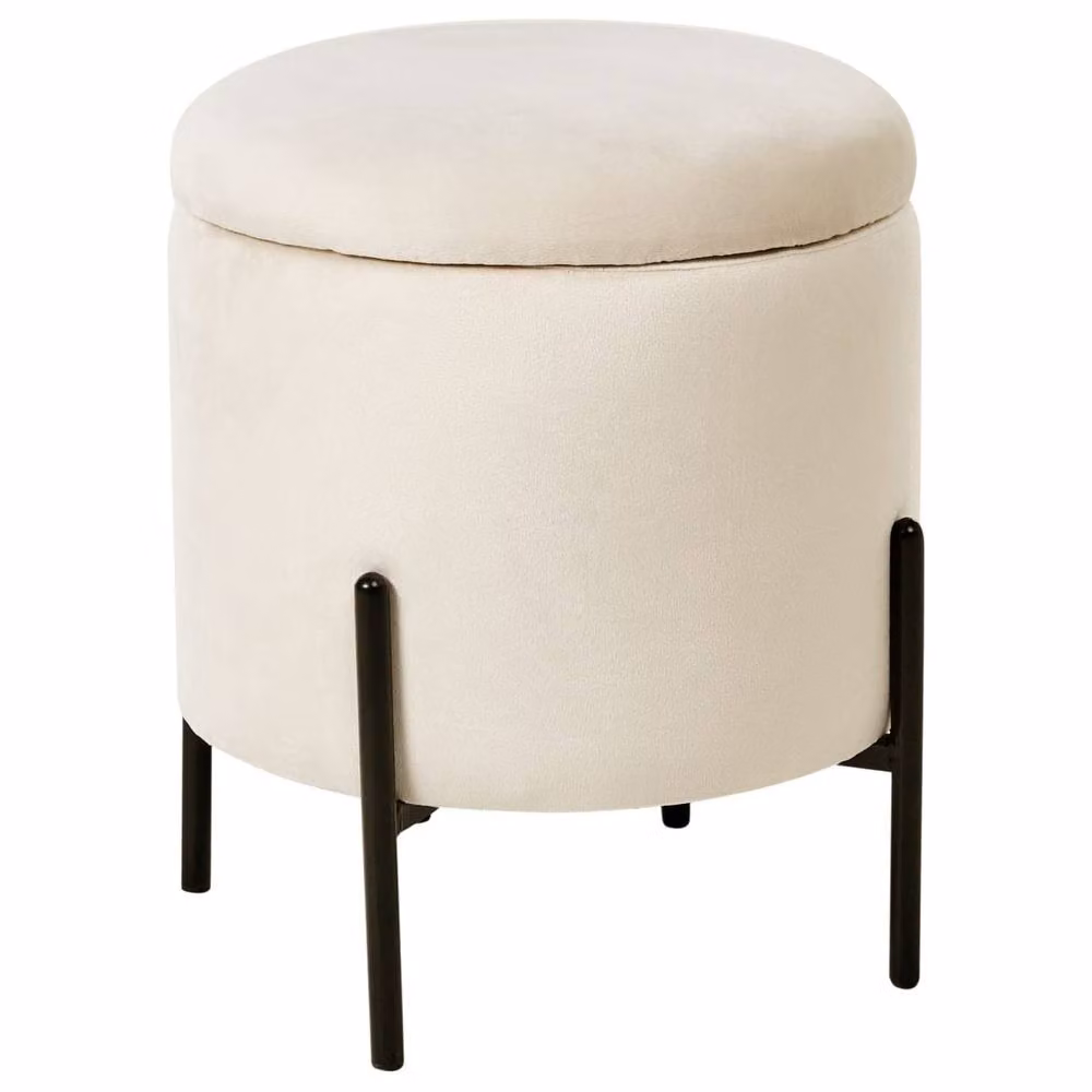 Wyld and Coco Light Beige Velvet Storage Pouffe with Removable Top – 2