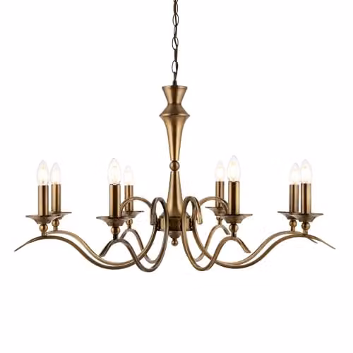 Endon Kora 8-Light Suspended Pendant Chandelier in Antique Brass Finish with E14 LED Compatibility