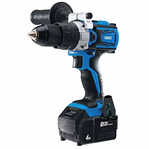Draper 79894 D20 20V Brushless Combi Drill in Black and Blue with 4.0Ah Rechargeable Battery and Fast Charger