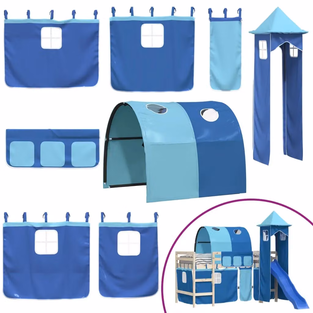 Berkfield Home Opaque Blue Polyester Curtains for Loft Bed with Tunnel and Tower – 2