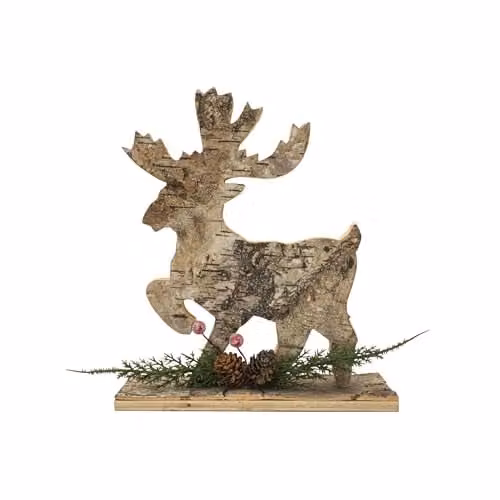 SHATCHI Rustic Reindeer Shape Birch Bark Wooden Christmas Tree Decoration, Height: 20 cm