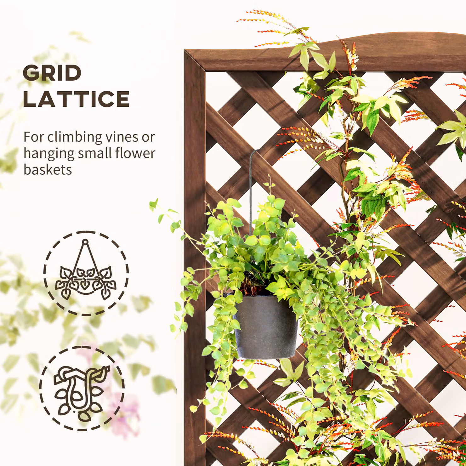 Outsunny 53L Wooden Garden Planter Box with Trellis and Lattice for Climbing Plants, Dark Brown, W: 76 cm, D: 36 cm, H: 170 cm – 5