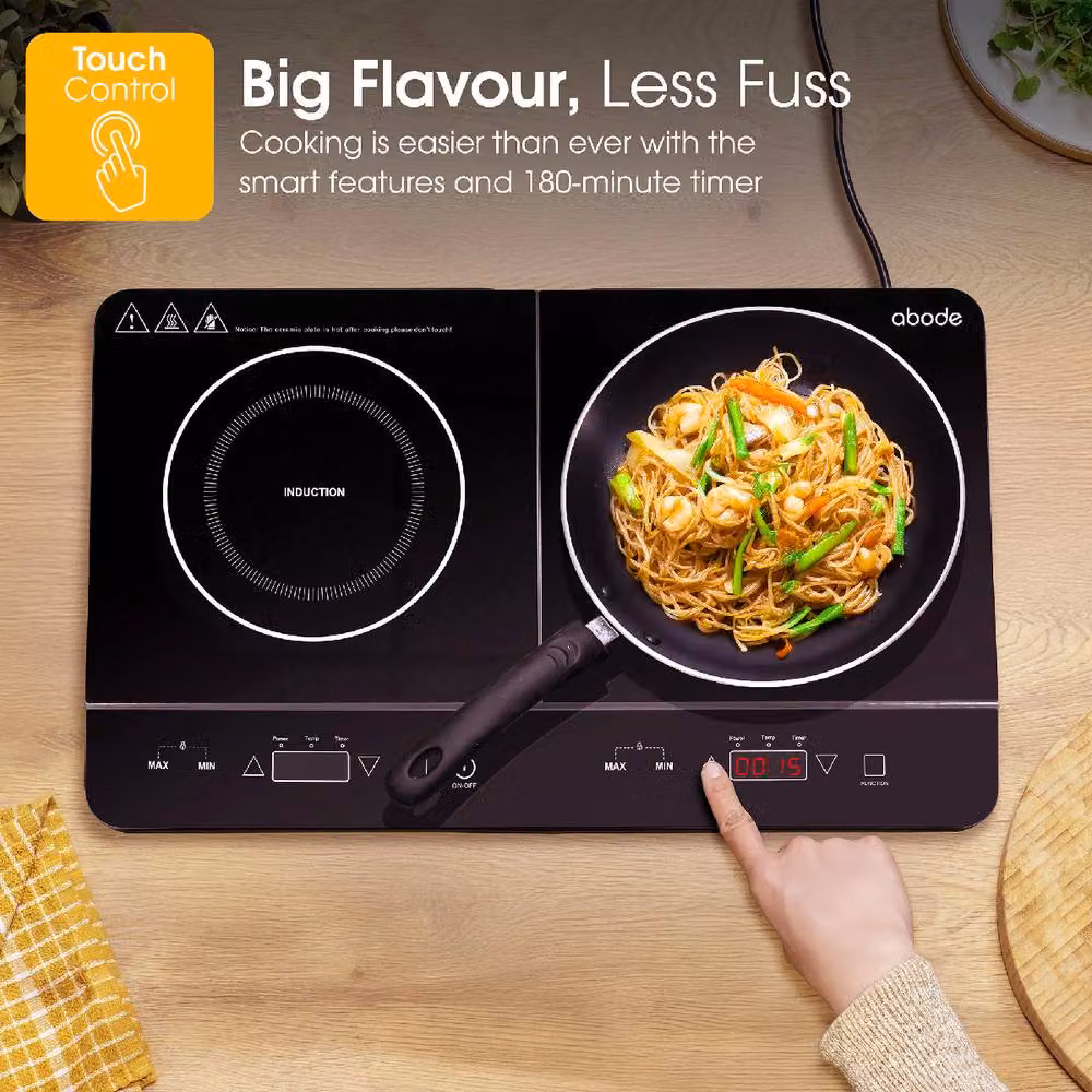 Abode AINDH2003 Portable Double Induction Hob with Digital Touch Control and Timer in Black – 6