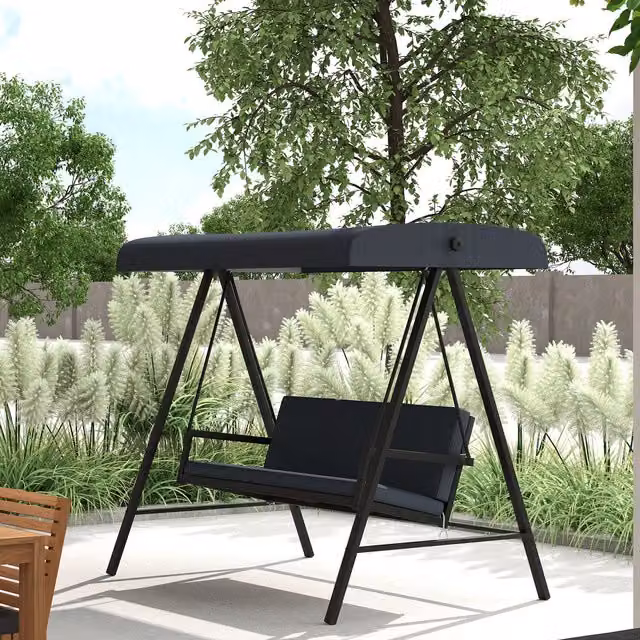 Outsunny 3 Seat Modern Garden Swing Chair with Adjustable Sun Canopy and Cushions in Grey