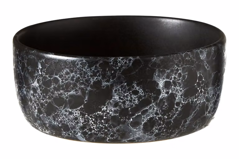 Orsina Black and White Faux Marble Patterned Stoneware Dip Bowl