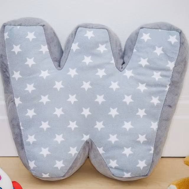 Replicushion Alphabet Letter Cushion with Grey Stars in White and Grey