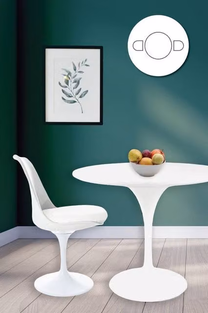 Fusion Living Tulip Dining Set with Round White Glossy Table and Two Chairs
