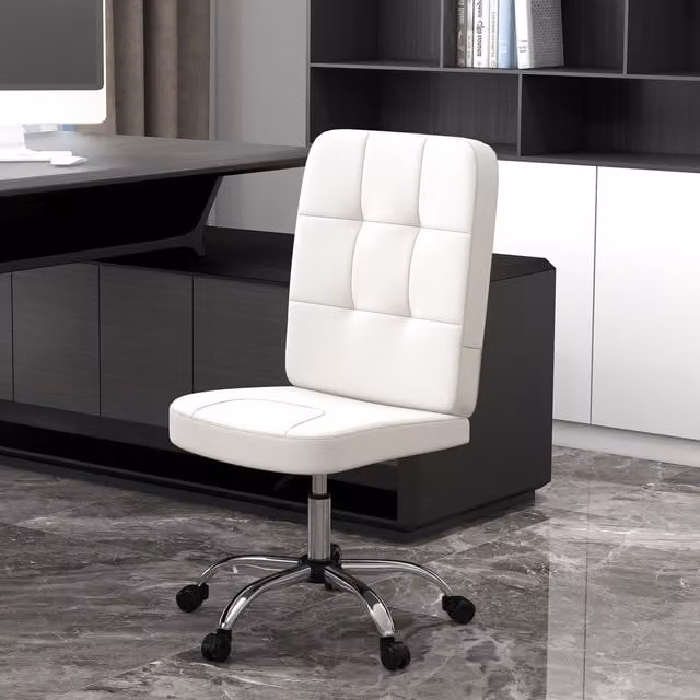 Vinsetto White Faux Leather Armless Task Chair with Adjustable Height
