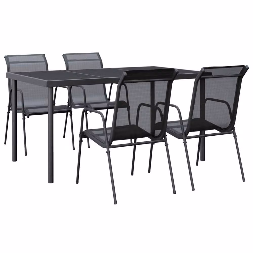 Berkfield Home 5 Piece Modern Garden Dining Set in Black Steel and Textilene – 2