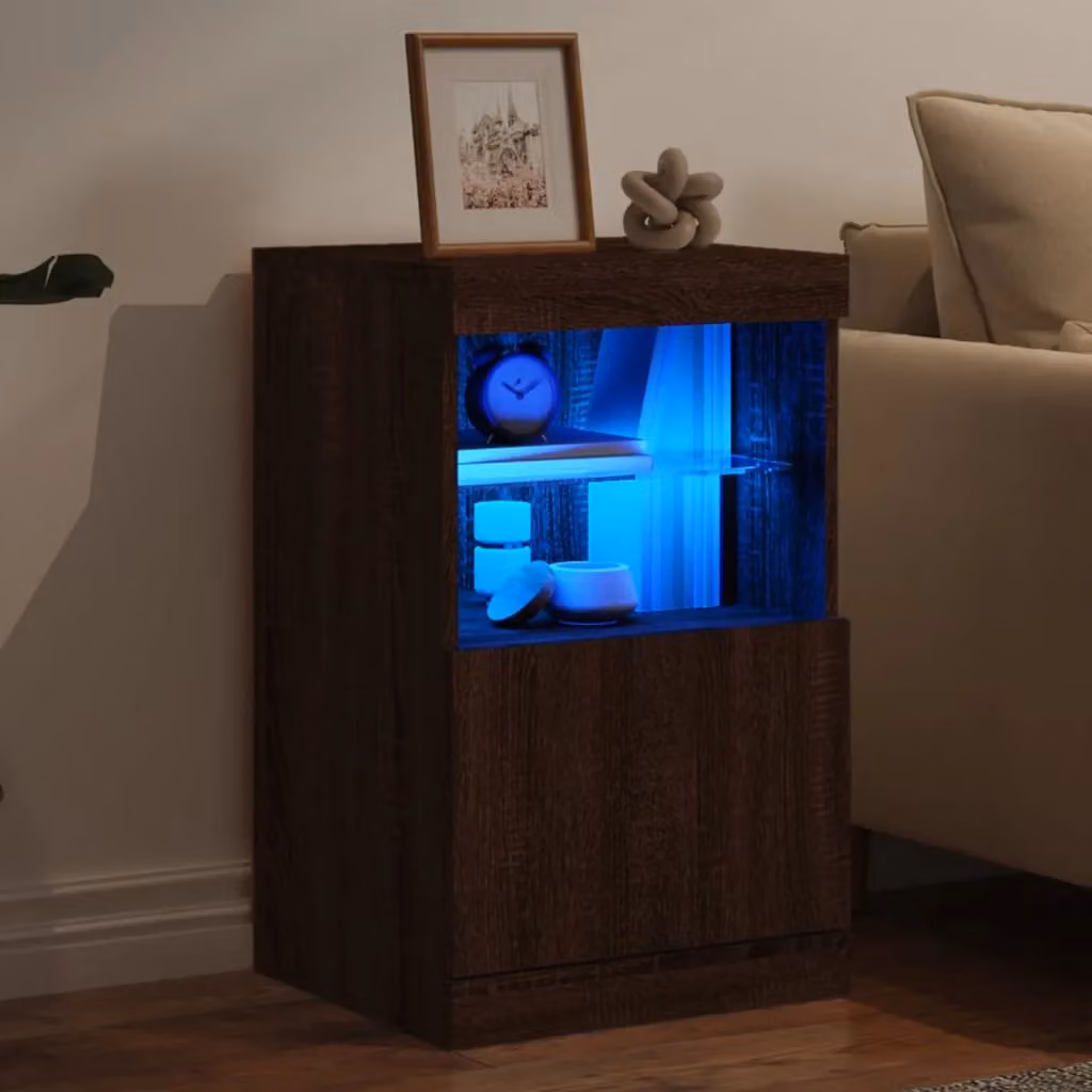 Berkfield Home Modern Oak Sideboard with Integrated LED Lights in Brown, W/D/H: 41 x 37 x 67 cm – 4