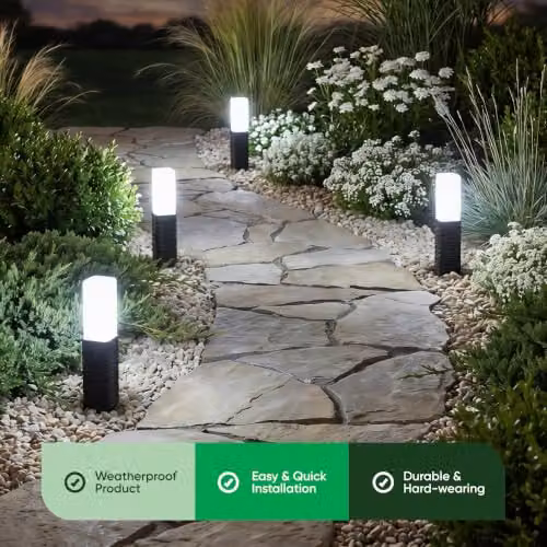 Gardenwize Pack of 4 Solar LED Rattan Stake Lights in Black – 9