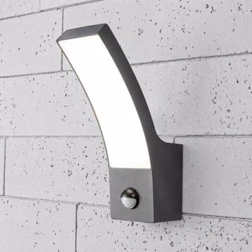 CGC Lighting Modern Anthracite Grey LED Outdoor Wall Light with Motion Sensor and Timer, IP54 Rated Aluminium Garden Light, 4000k Cool White – 1