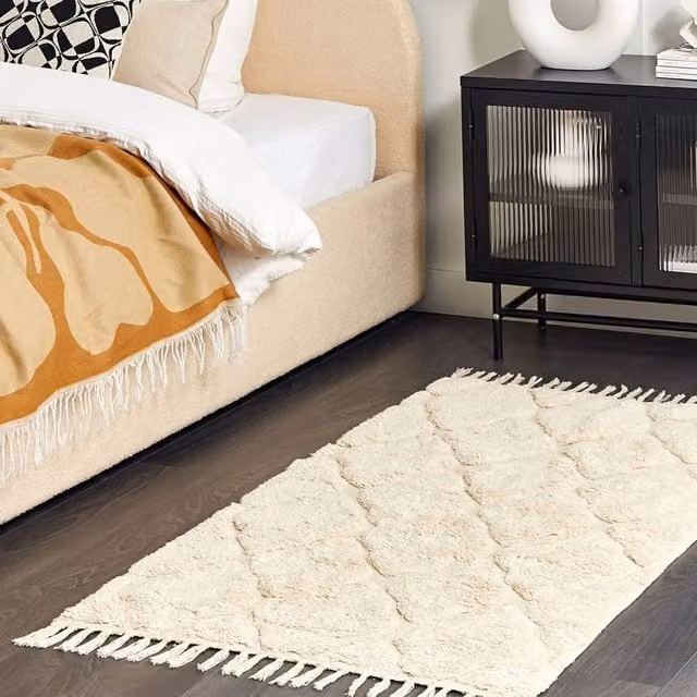 Wyld and Coco Beige Cotton Geometric Shag Rug, W/D: 80 x 150 cm – 1