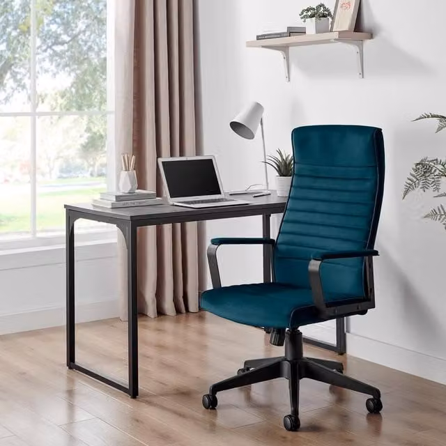 FurnitureboxUK Centro Blue Velvet Reclining Office Chair