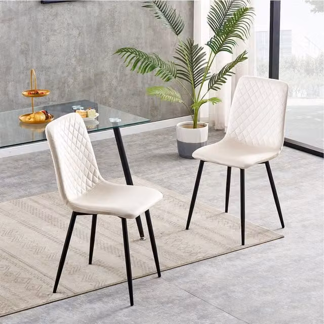 MCC Direct Lexi Set of 2 Modern Velvet Fabric Dining Chairs in Beige