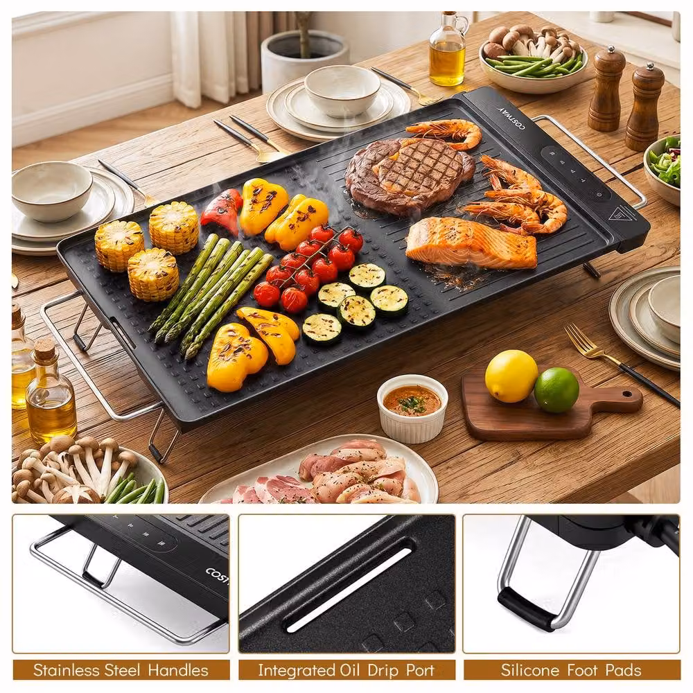 Costway 1300W Electric Grill with Removable Touch Panel and Nonstick Griddle Plate, Black – 8