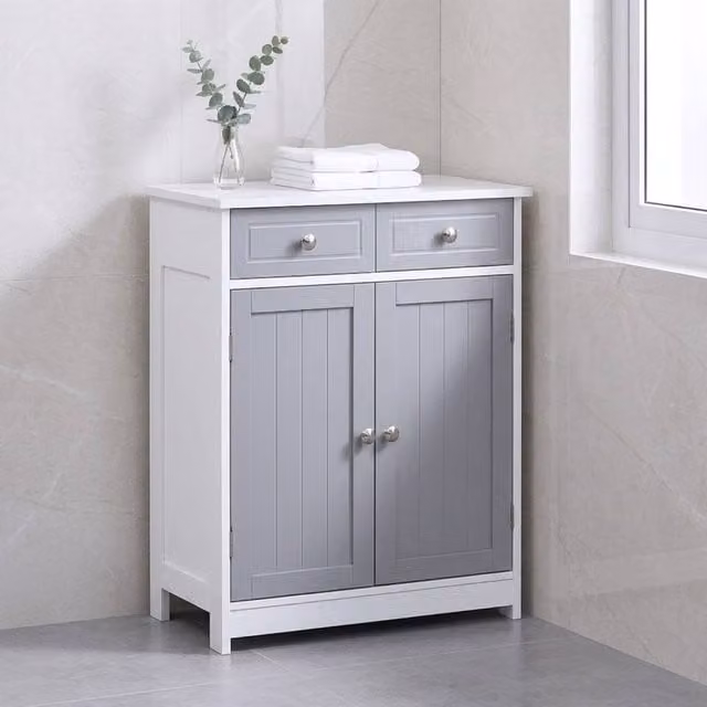 STILVORA Grey Lacquered Bathroom Storage Cabinet with Internal Drawers and Shelves