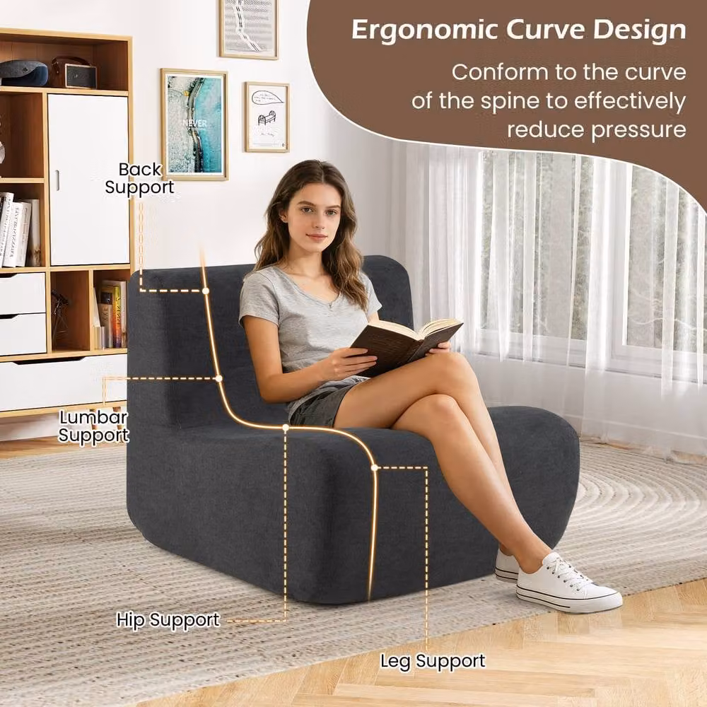 Costway Bean Bag Chair in Dark Grey with Velvet Fabric and Shredded Memory Foam Support – 4