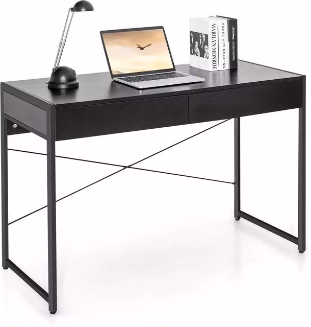 Costway Modern Wooden Computer Desk with 2 Drawers in Black – 1
