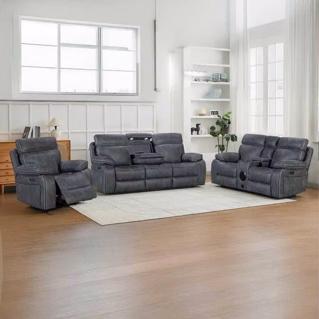 Furnishings For Less UK Tokyo LeatherAire Grey 3 + 2 + 1 Electric Recliner Sofa Set