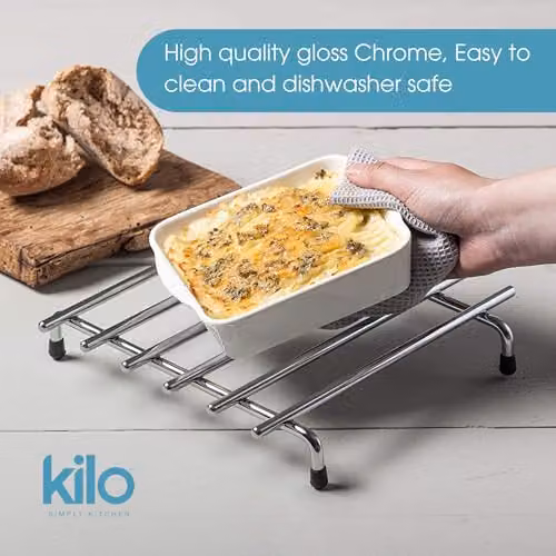 Kilo Deluxe Rectangular Metal Trivet in Silver, W: 24 cm, D: 20 cm, H: 2 cm – 3