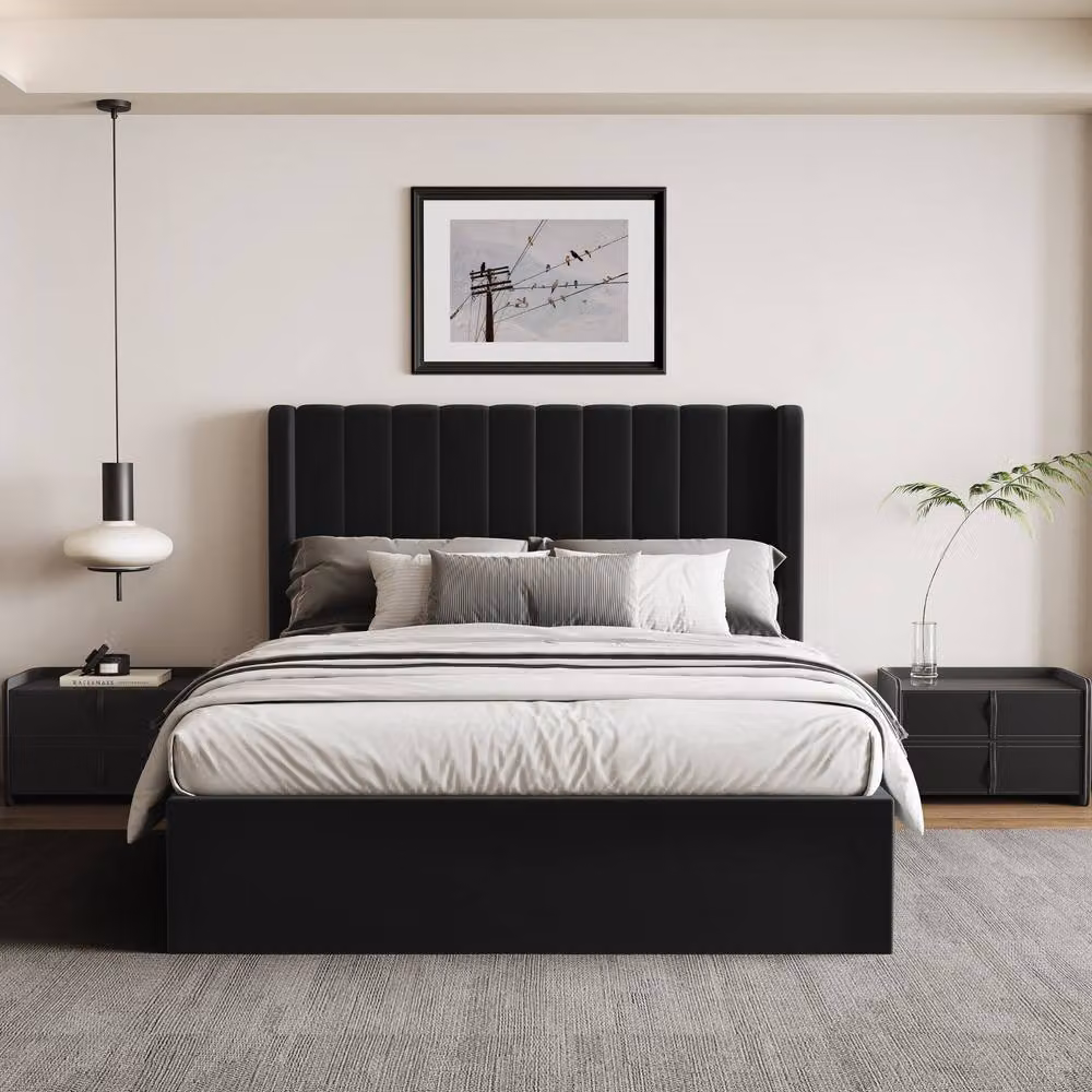 Modish Furnishing Maddison Black Velvet Upholstered Ottoman Storage Bed, W: 140 cm, L: 200 cm – 2