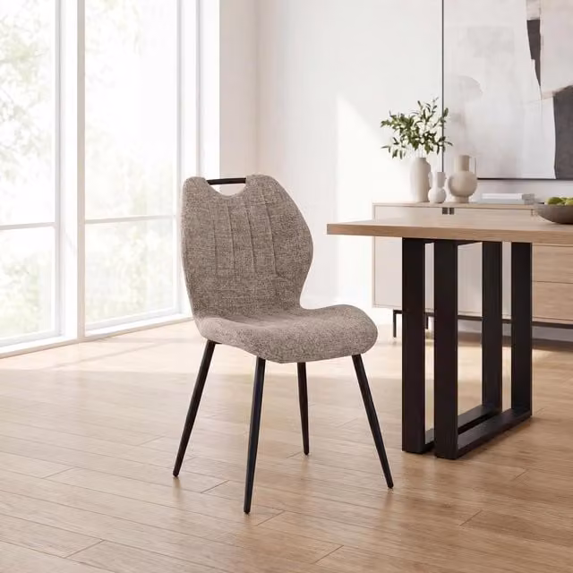 Shankar Set of 4 Modern Dining Chairs with Armrests in Beige Fabric and Metal Legs