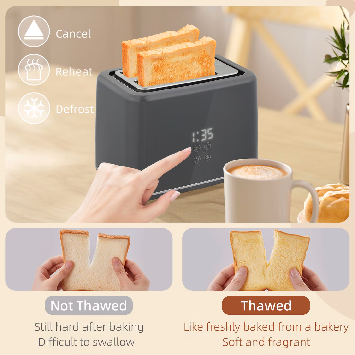 HOMCOM Digital Kettle and Toaster Set in Grey, including 1.5 l Fast Boil Kettle and 2 Slice Toaster with LED Touch Display – 3