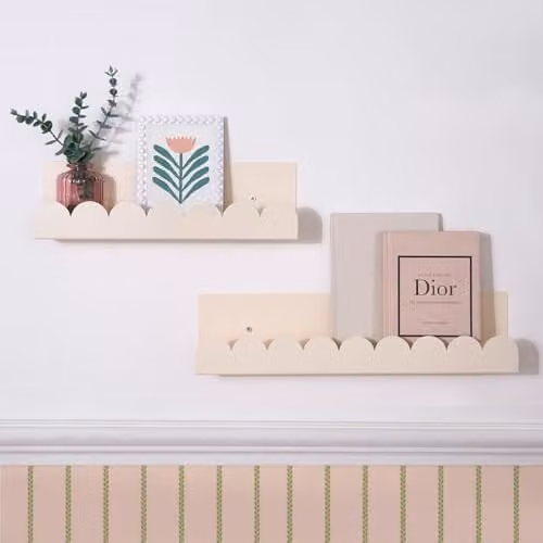 OHS Scallop Wall Mounted Metal Floating Shelves, 2 Pack, Beige