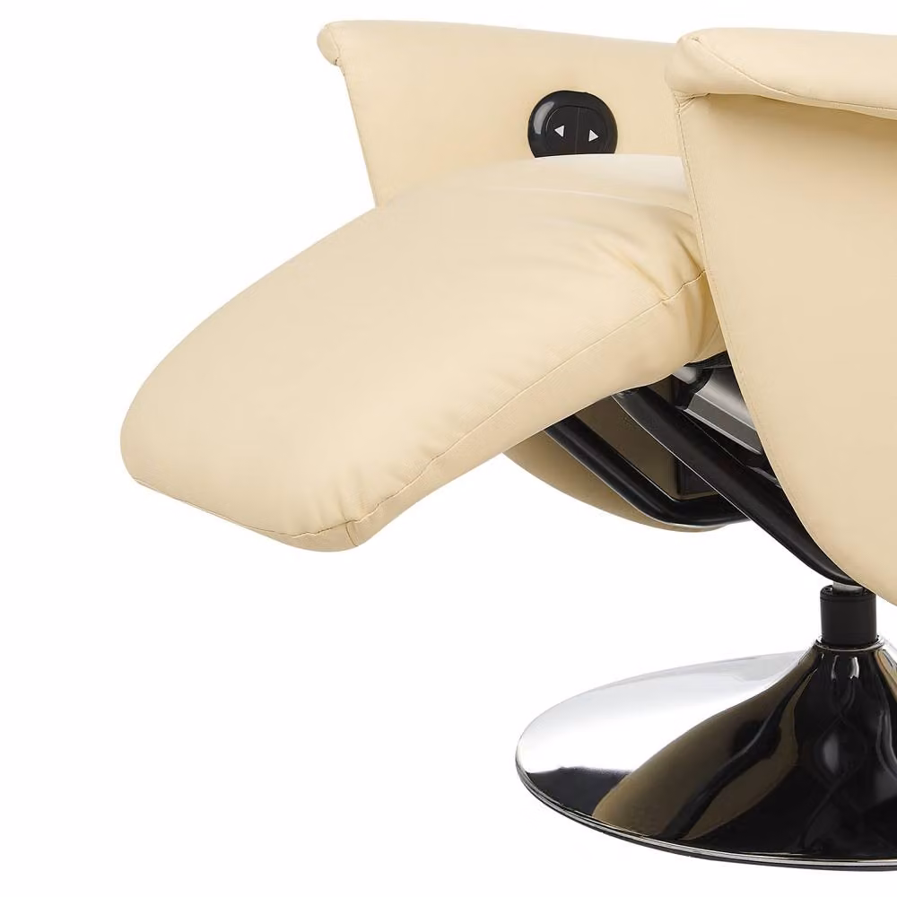 Wyld and Coco Reclining Armchair with Ottoman in Light Beige Faux Leather – 3