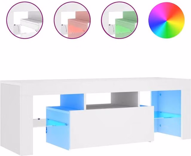 Berkfield Home Modern TV Cabinet with LED Lights in White, W/D/H: 120 x 35 x 40 cm – 1