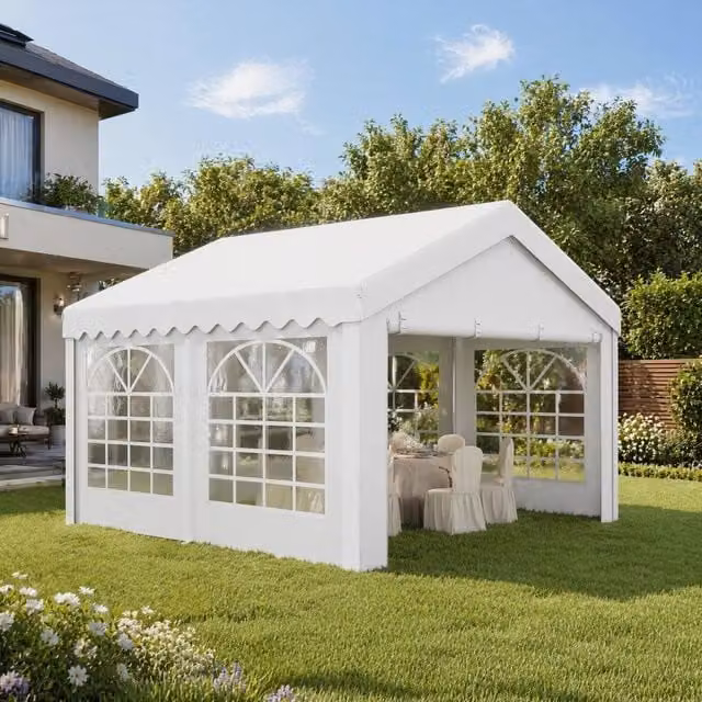 STILVORA White Gable Gazebo with Removable Sidewalls, Zipped Doors and Windows, W/D/H: 400 x 400 x 280 cm