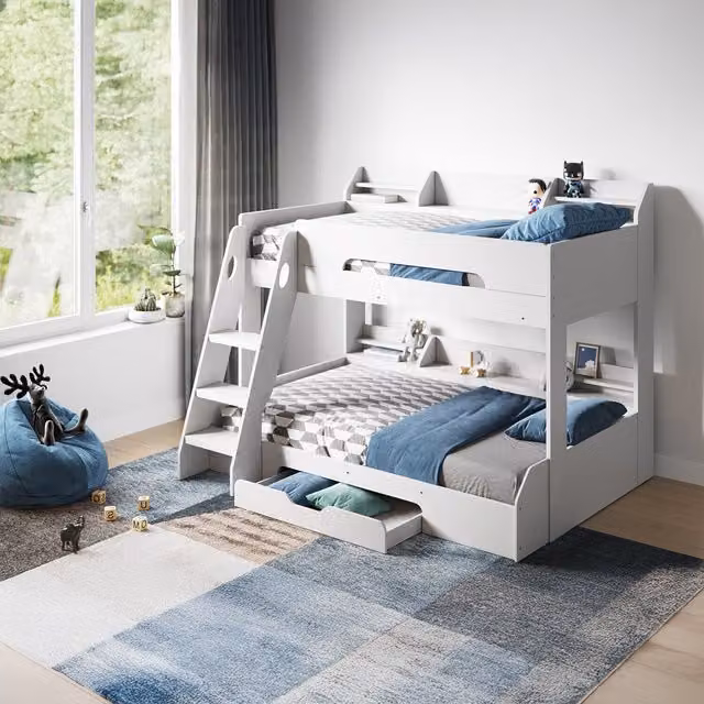 Flair Flick Triple Bunk Bed with Storage and Stairs in White, Single Size – 1
