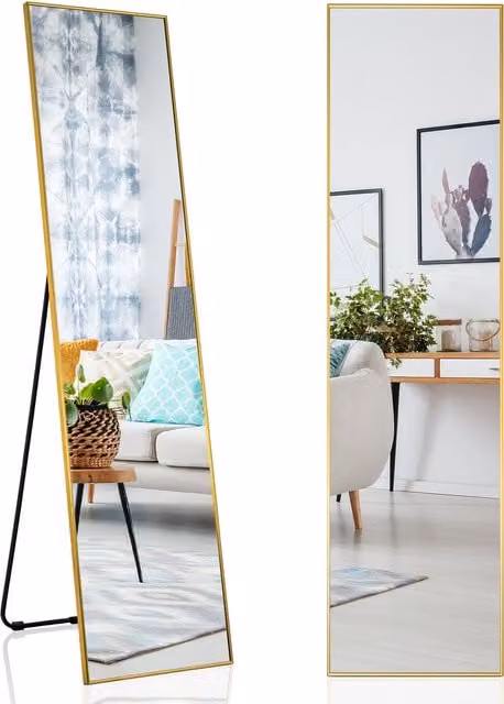 COSTWAY Modern Rectangular Full Length Freestanding Mirror in Gold