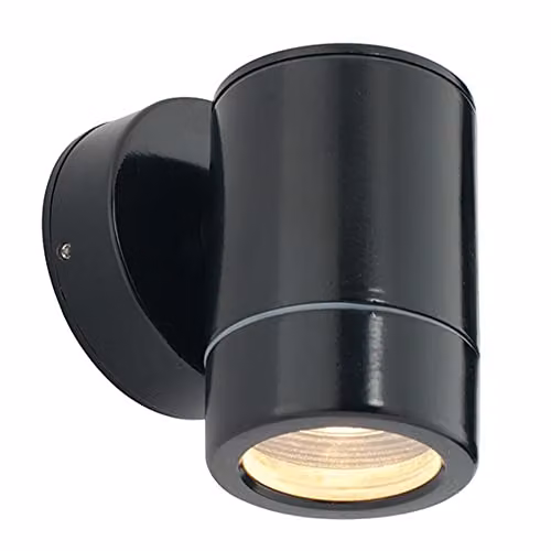 Loops Dimmable IP65 Outdoor LED Wall Downlight, Black Aluminium and Transparent Glass, GU10